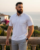 Men Plus size Polo Collar Pockets White T-shirt