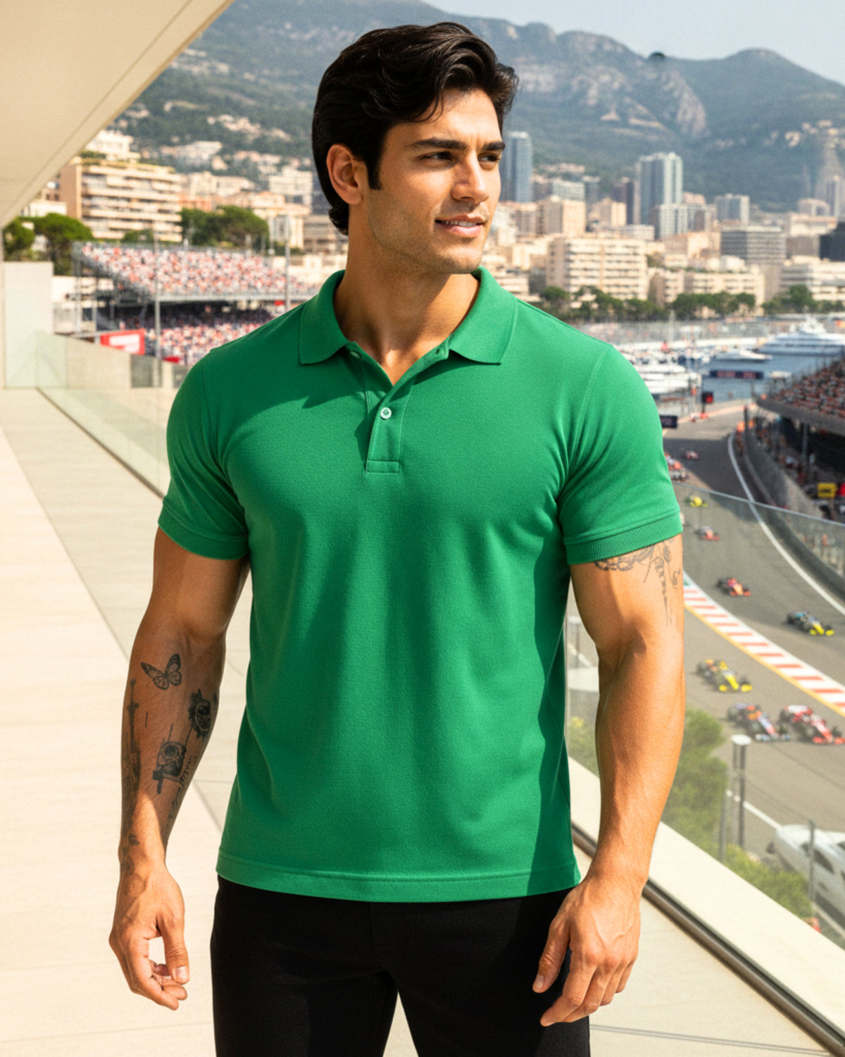 Men's Solid Green Matty Half Sleeve Polo Regular T-Shirt