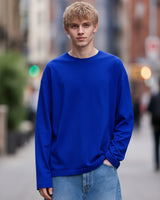 Men's Solid Royal Blue Oversized Long Sleeve Crew Neck Regular T-Shirt