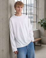 Men's Solid White Oversized Long Sleeve Crew Neck Regular T-Shirt
