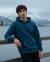 Men's Solid Teal Blue Cotton Full Sleeve Oversized Hoodie