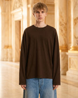 Men's Solid Brown Oversized Long Sleeve Crew Neck Regular T-Shirt