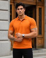 Men's Solid Orange Matty Half Sleeve Polo Regular T-Shirt