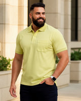 Men Plus size Polo Collar Pockets Lemon T-shirt