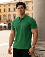 Men's Solid Green Matty Half Sleeve Polo Regular T-Shirt
