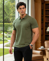 Men's Solid Mehndi Matty Half Sleeve Polo Regular T-Shirt