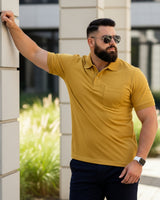 Men Plus size Polo Collar Pockets Mustard T-shirt