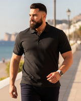 Men's Solid Black Matty Half Sleeve Polo Regular T-Shirt