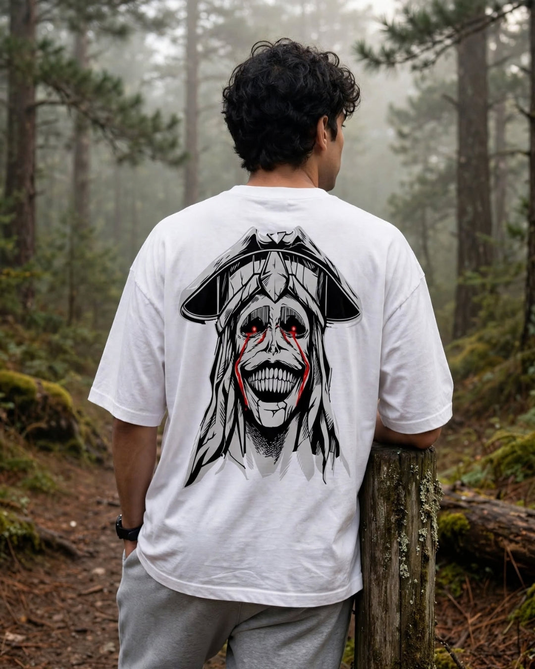 Sman's Solid White Cotton Crew Neck Oversized Printed T-Shirt For Men