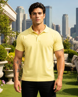 Men's Solid Lemon Matty Half Sleeve Polo Regular T-Shirt