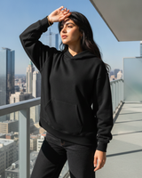 Women's Solid Black Cotton Full Sleeve Oversized Hoodie