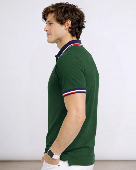 SMAN Men Solid Polo Neck Cotton Blend Green, Navy Blue T-Shirt
