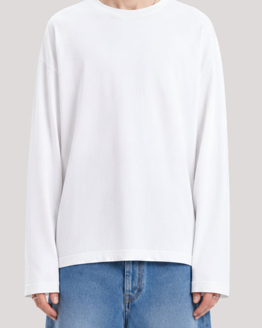 Men's Solid White Oversized Long Sleeve Crew Neck Regular T-Shirt