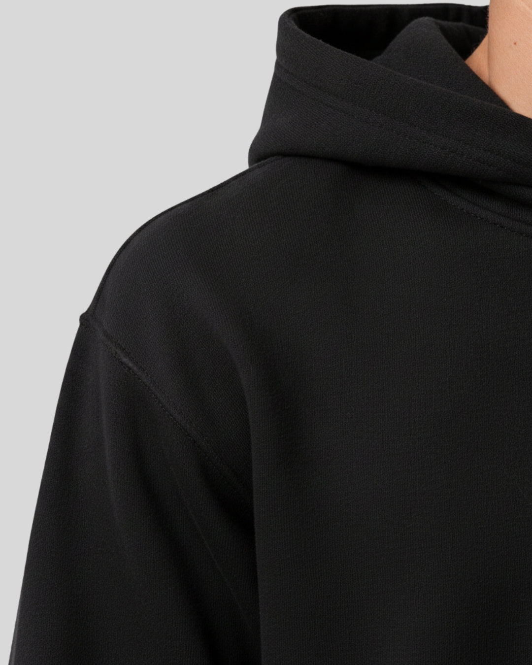 Sman's Solid Black Cotton Crew Neck Oversized Printed Hoodie For Men