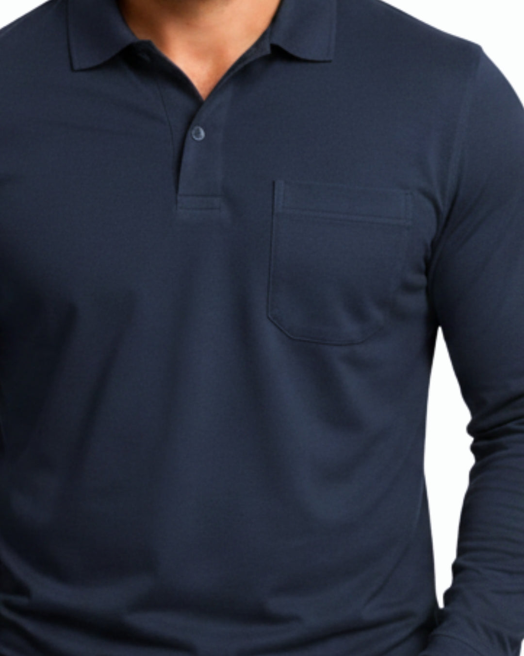 Men's Solid Navy Blue Matty Full Sleeve Polo Regular T-Shirt