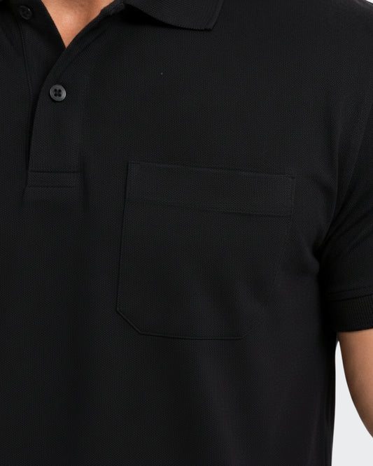 Men's Solid Black Matty Half Sleeve Polo Regular T-Shirt