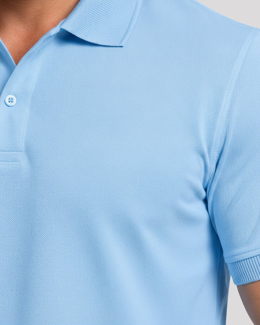 Men's Solid Sky Blue Matty Half Sleeve Polo Regular T-Shirt