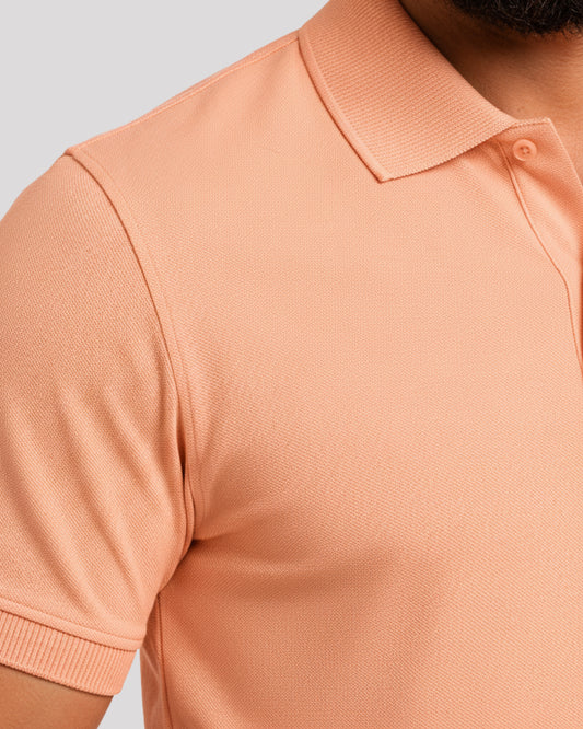 Men's Solid Peach Matty Half Sleeve Polo Regular T-Shirt