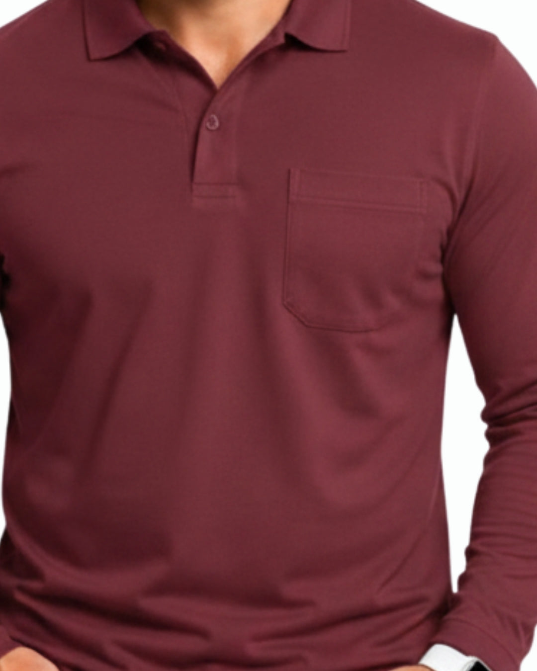 Men's Solid Maroon Matty Full Sleeve Polo Regular T-Shirt