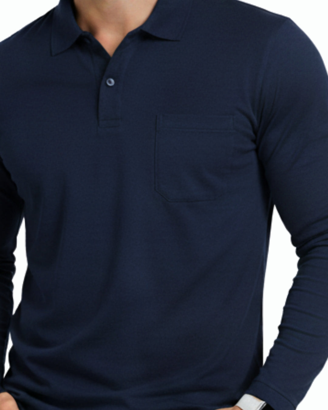 Men's Solid Navy Blue Matty Full sleeve Polo Regular T-Shirt