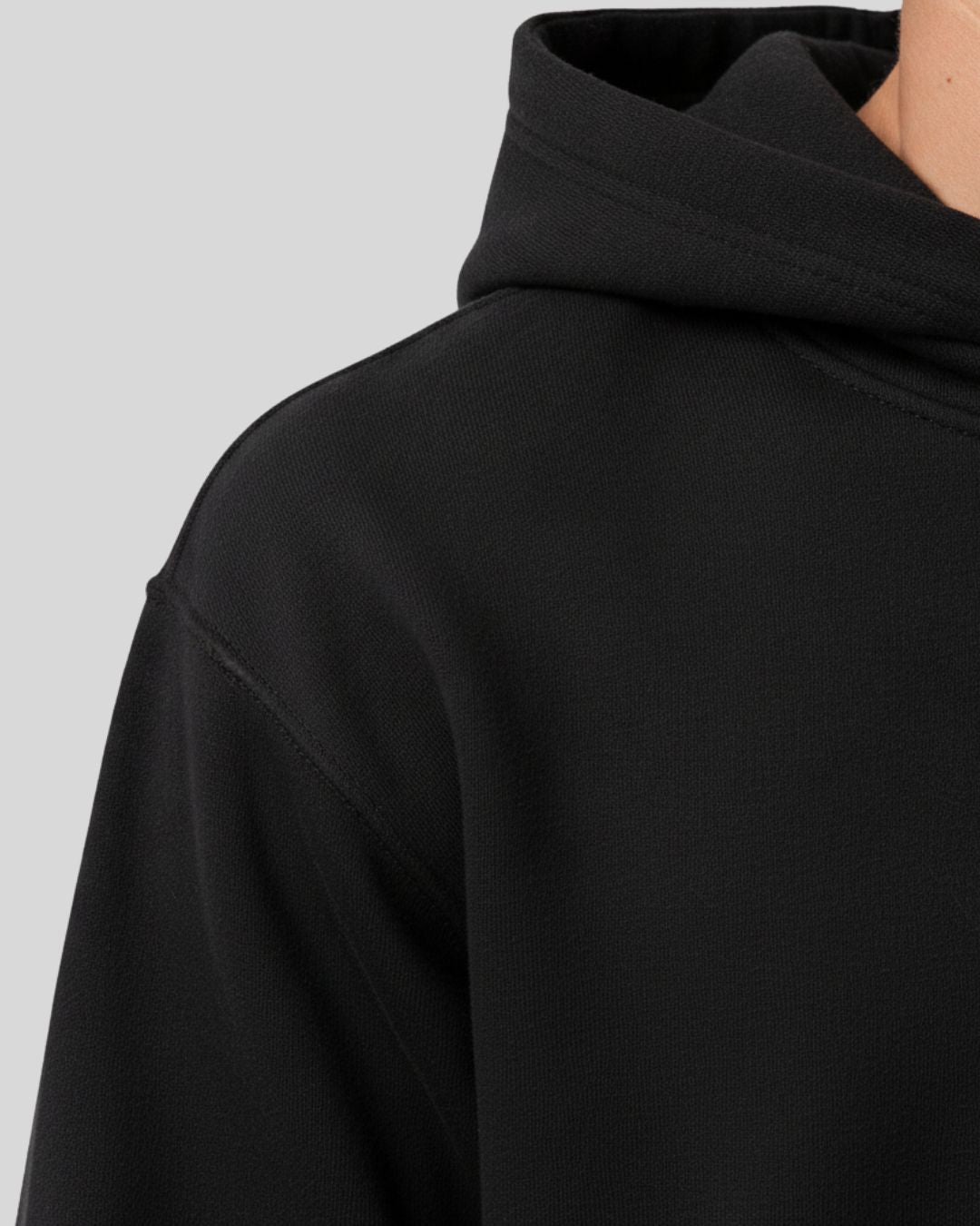 Sman's Solid Black Cotton Crew Neck Oversized Printed Hoodie For Men