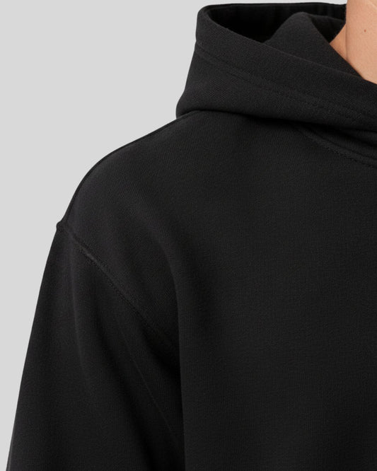 Sman's Solid Black Cotton Crew Neck Oversized Printed Hoodie For Men