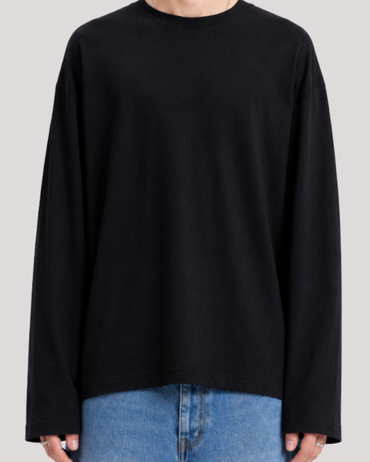 Men's Solid Black Oversized Long Sleeve Crew Neck Regular T-Shirt