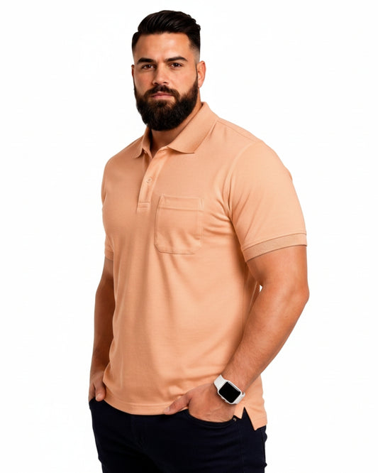 Men Plus size Polo Collar Pockets Peach T-shirt