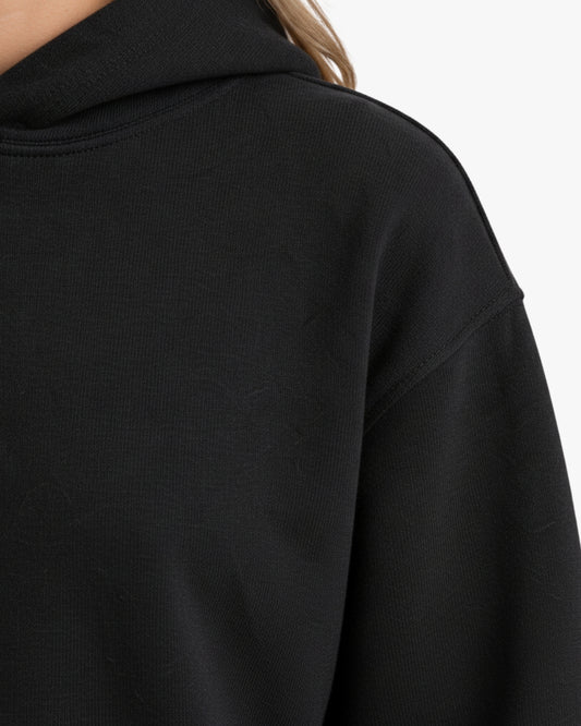 Sman's Solid Black Cotton Crew Neck Oversized Printed Hoodie For Women