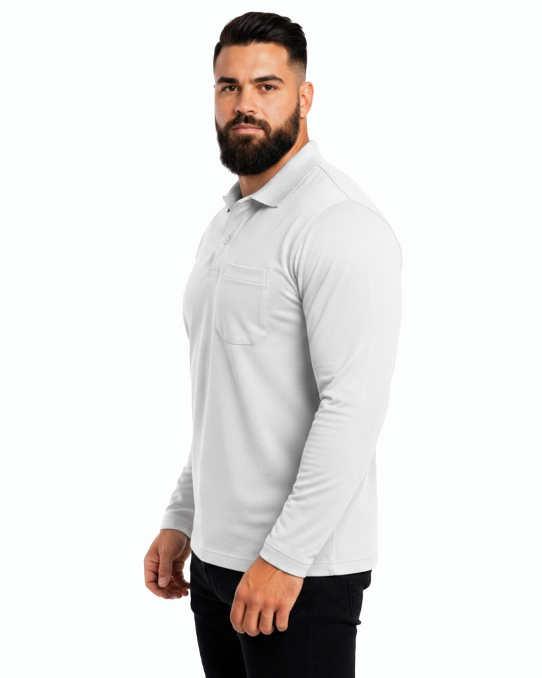 Men's Solid White Matty Full Sleeve Polo Regular T-Shirt