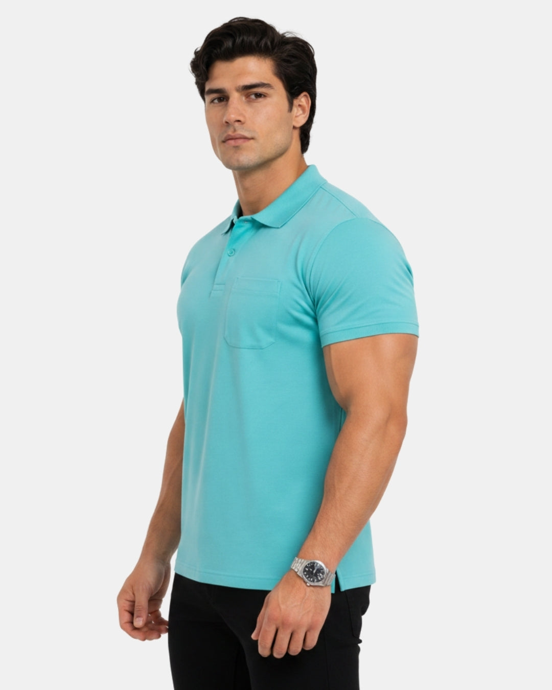 Men's Solid Aqua Matty Half Sleeve Polo Regular T-Shirt