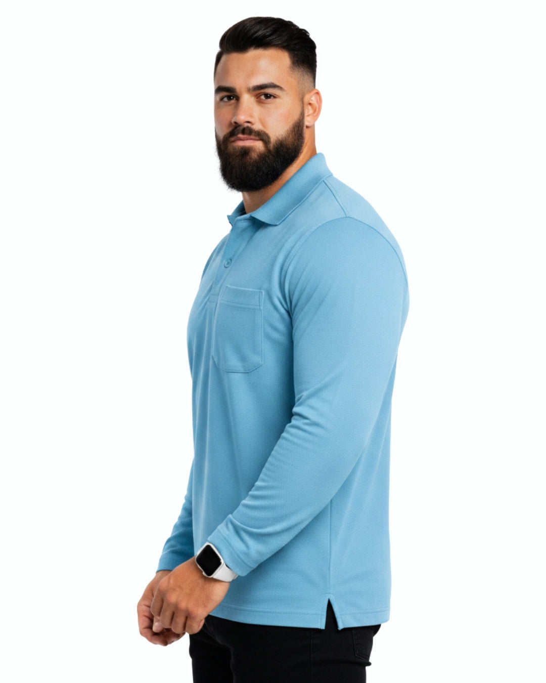 Men's Solid Sky Blue Matty Full Sleeve Polo Regular T-Shirt