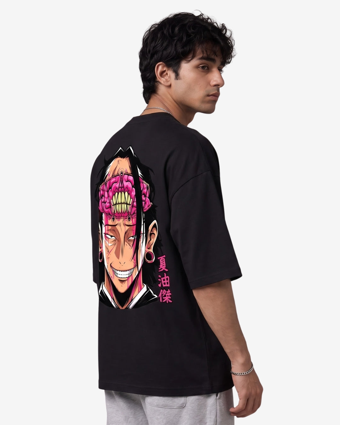 Sman's Solid Black Cotton Crew Neck Oversized Printed T-Shirt For Men