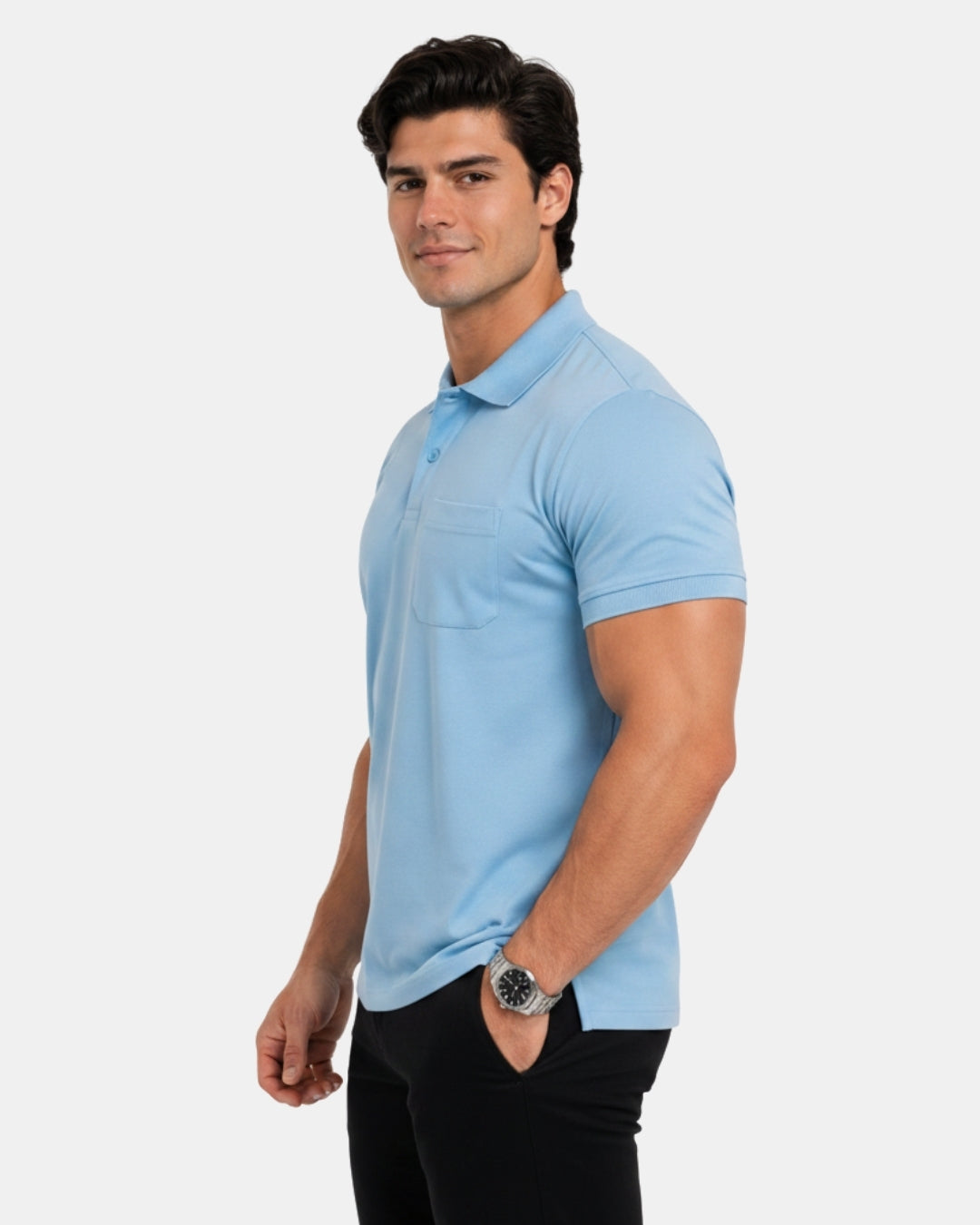 Men's Solid Sky Blue Matty Half Sleeve Polo Regular T-Shirt