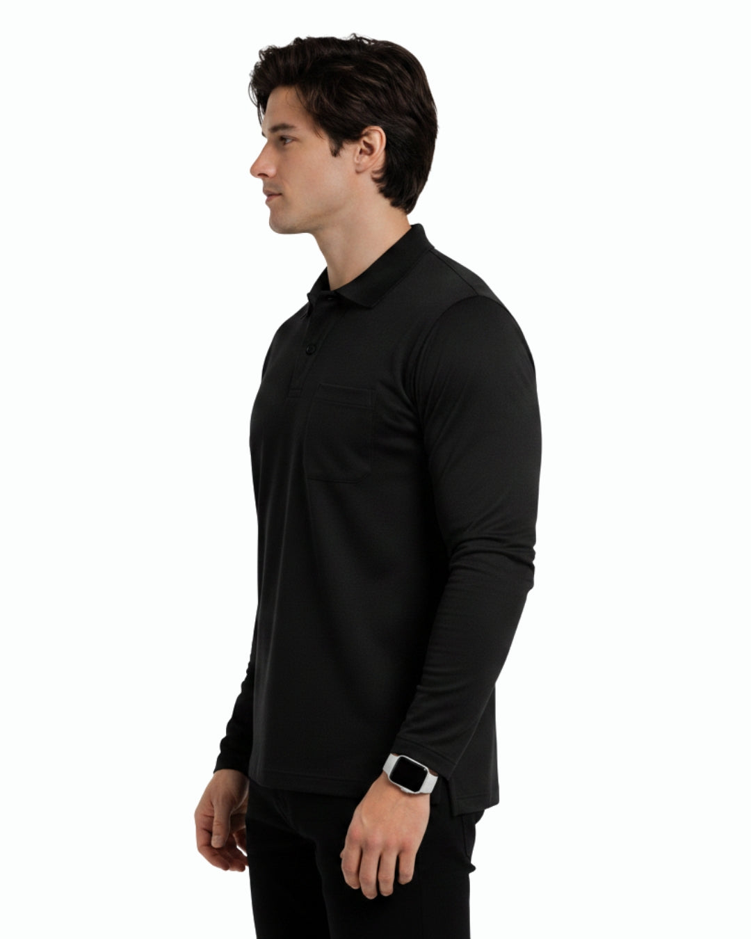 Men's Solid Black Matty Full sleeve Polo Regular T-Shirt