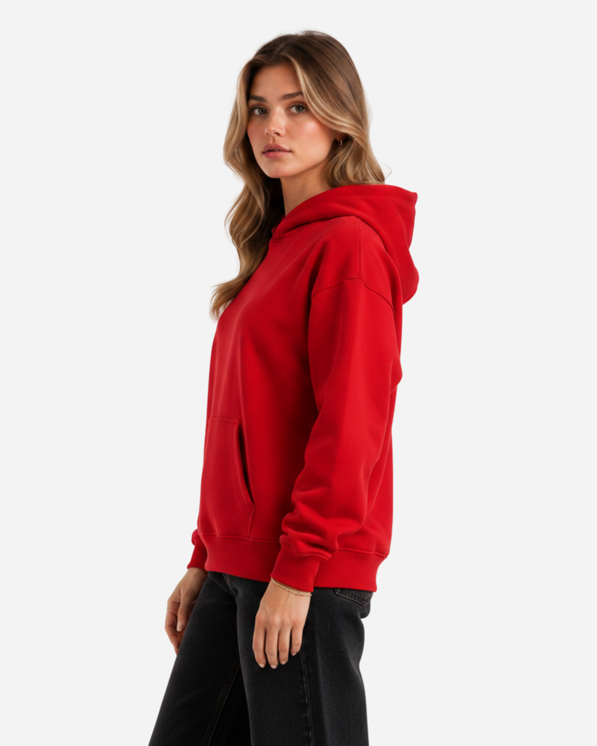 Women's Solid Red Cotton Full Sleeve Oversized Hoodie
