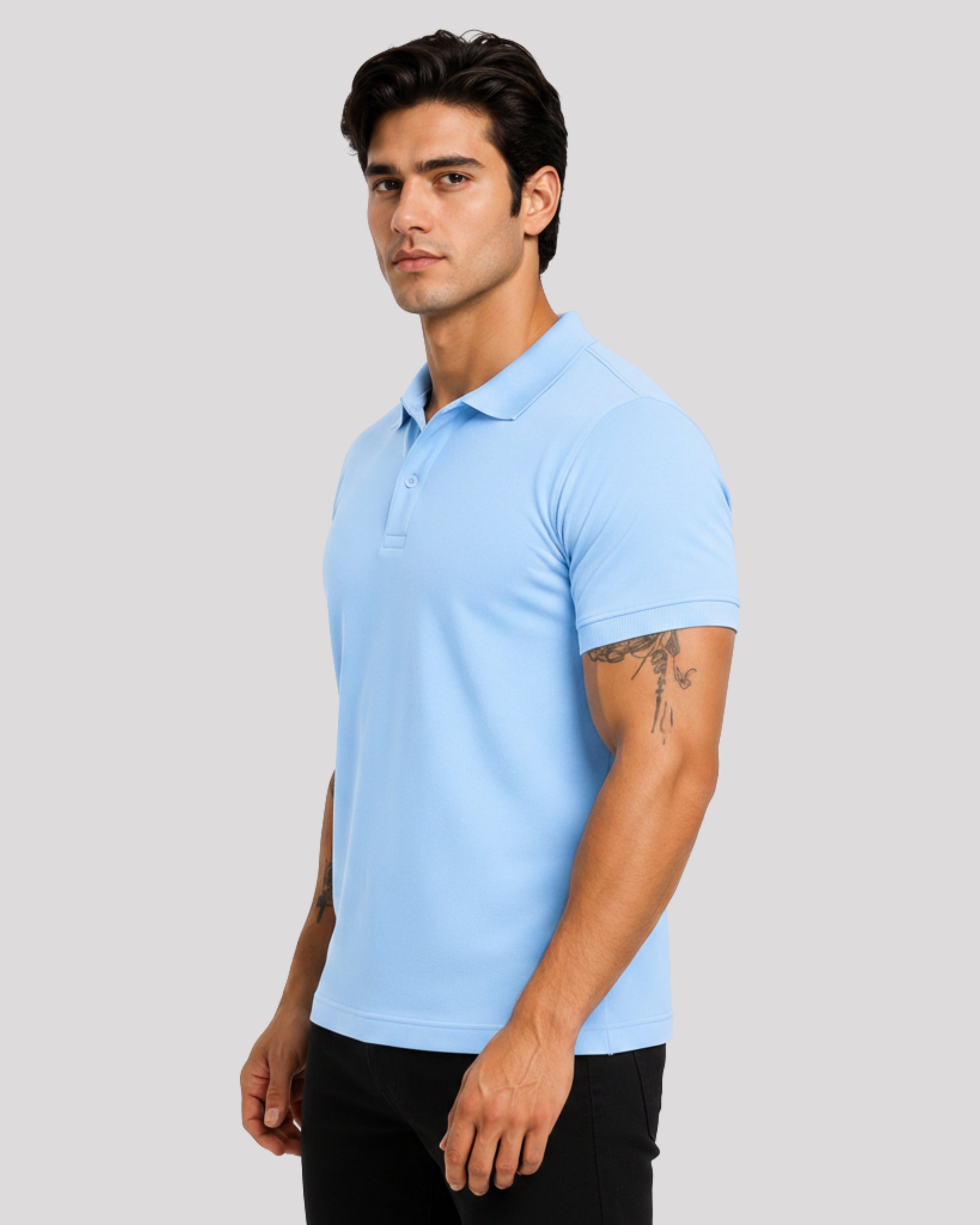 Men's Solid Sky Blue Matty Half Sleeve Polo Regular T-Shirt