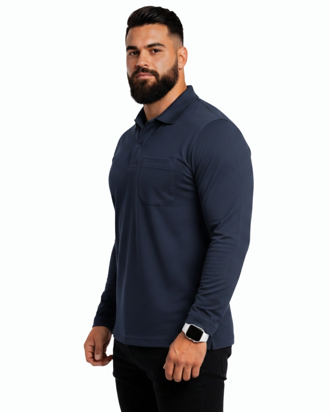 Men's Solid Navy Blue Matty Full Sleeve Polo Regular T-Shirt