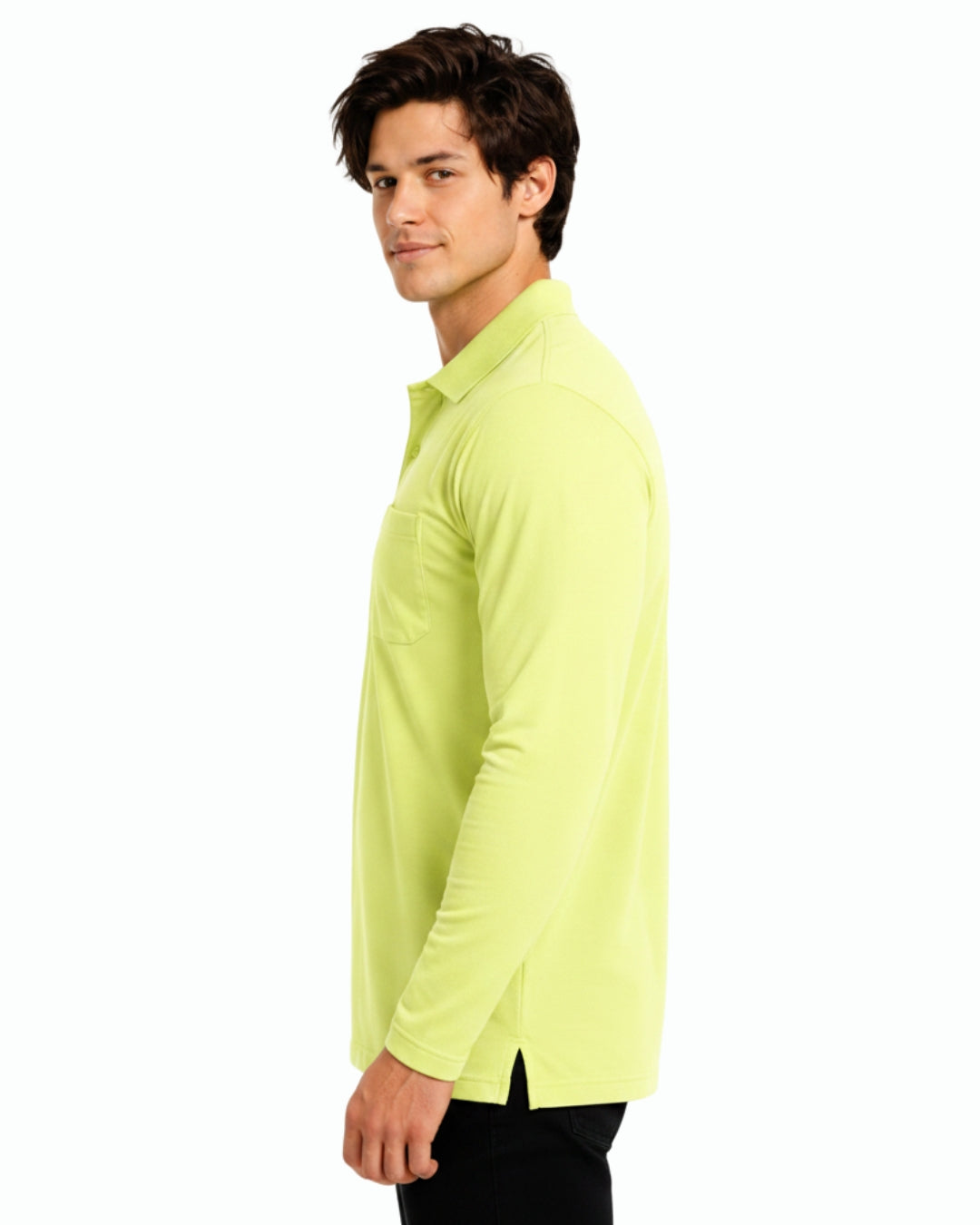 Men's Solid Lemon Matty Full sleeve Polo Regular T-Shirt