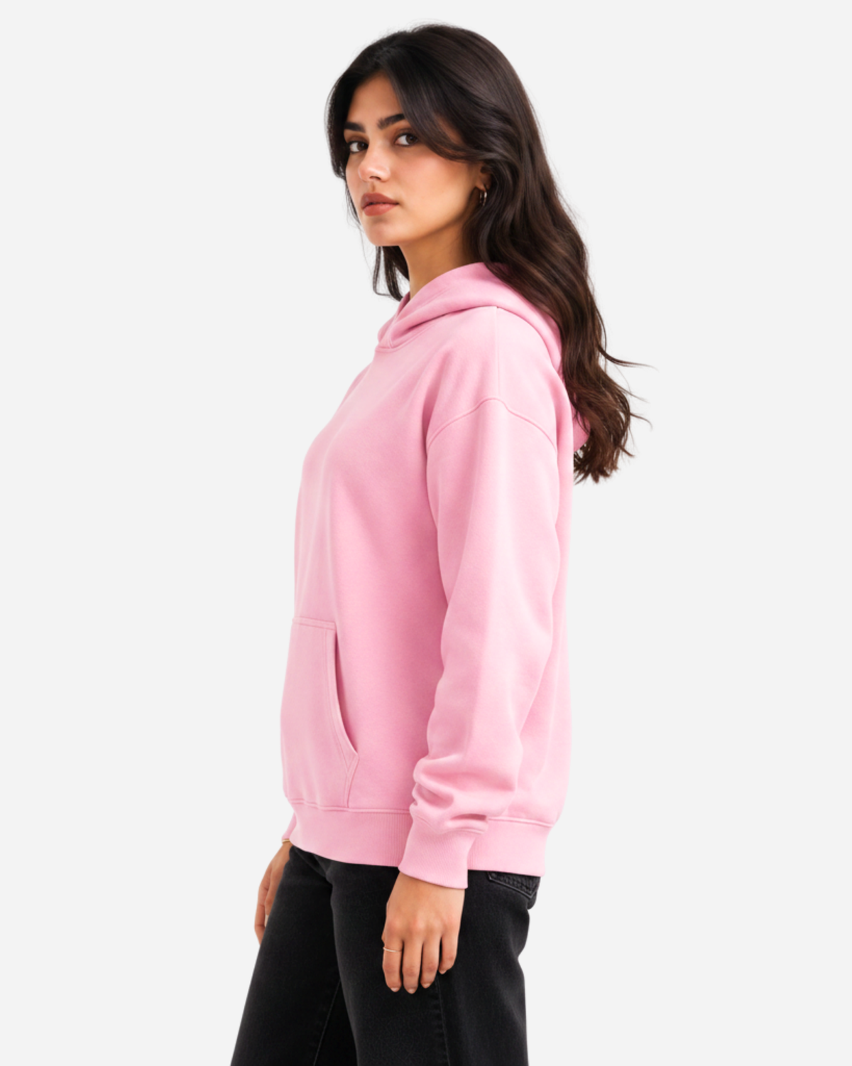 Women's Solid Pink Cotton Full Sleeve Oversized Hoodie