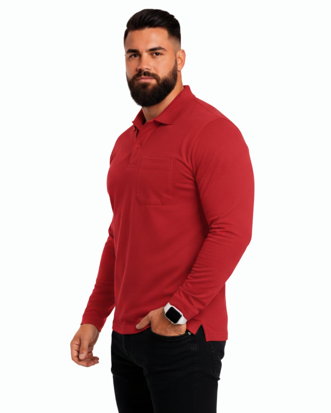 Men's Solid Red Matty Full Sleeve Polo Regular T-Shirt