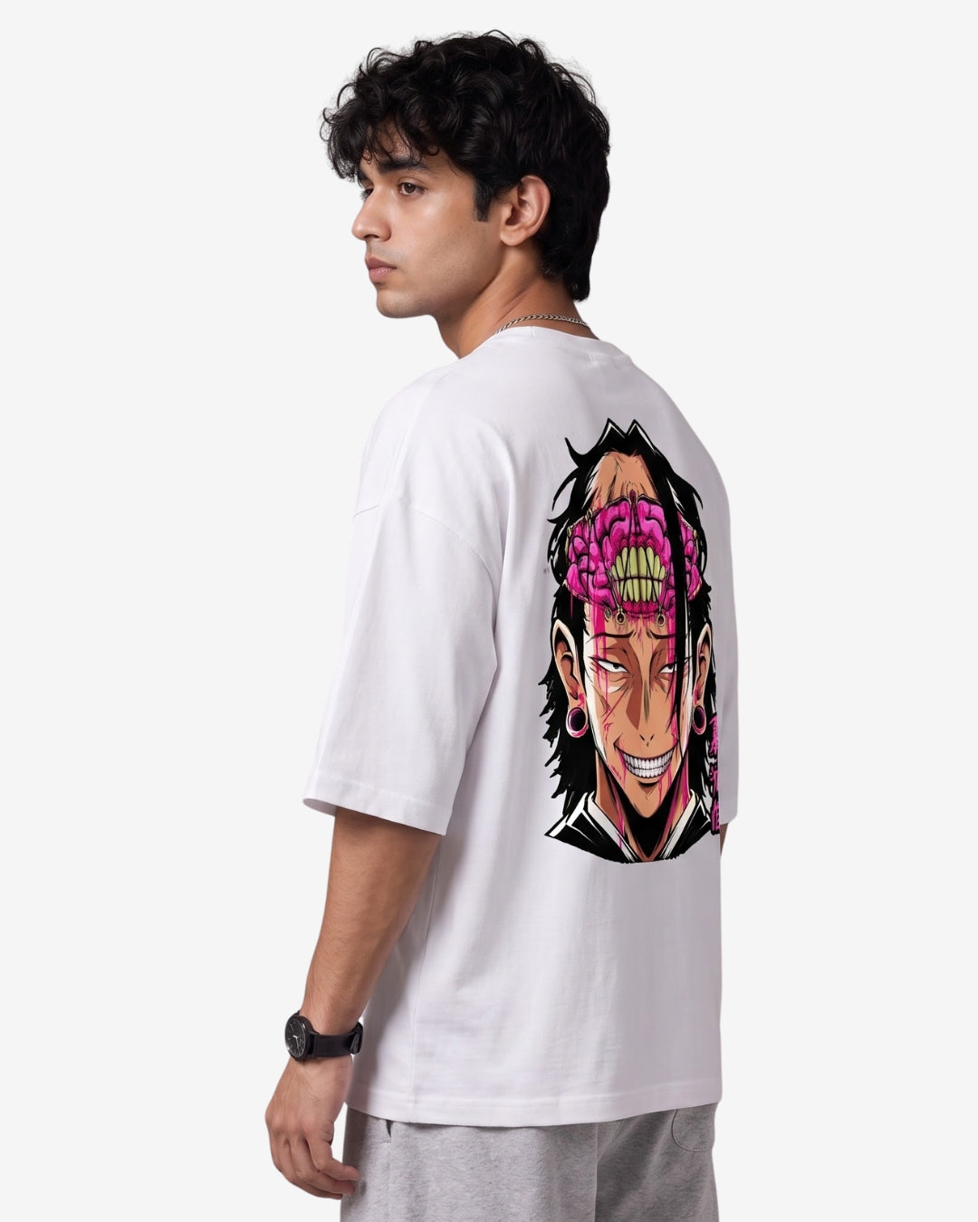 Sman's Solid White Cotton Crew Neck Oversized Printed T-Shirt For Men