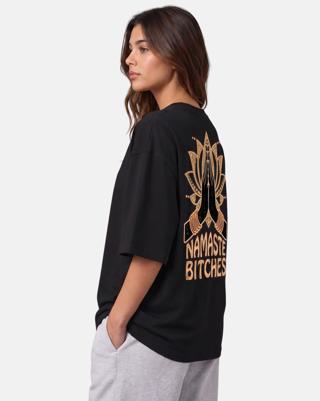 Sman's Solid Black Cotton Crew Neck Oversized Printed T-Shirt For Women