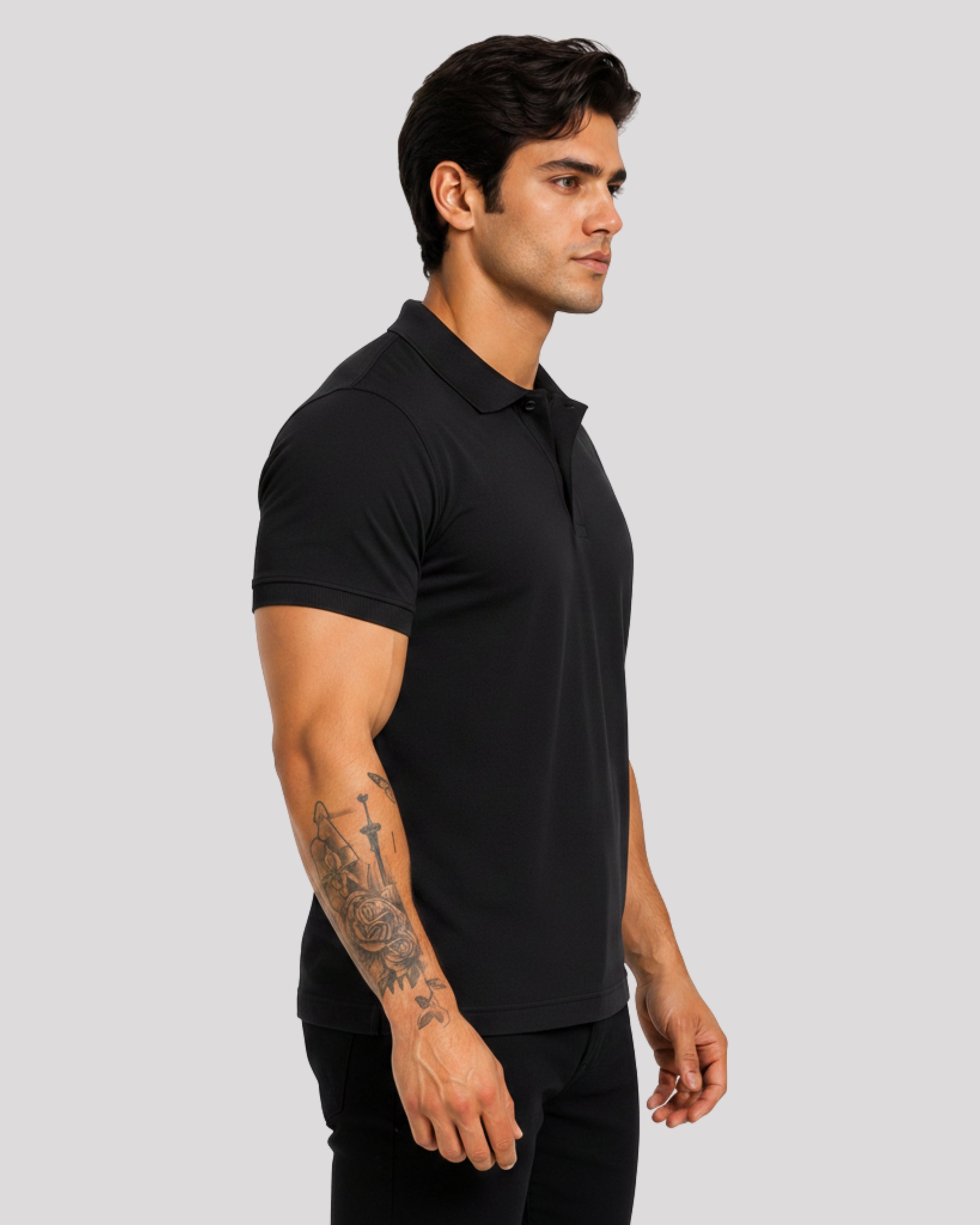 Men's Solid Black Matty Half Sleeve Polo Regular T-Shirt