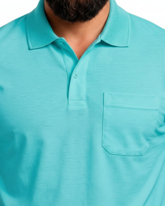 Men's Solid Aqua Matty Half Sleeve Polo Regular T-Shirt