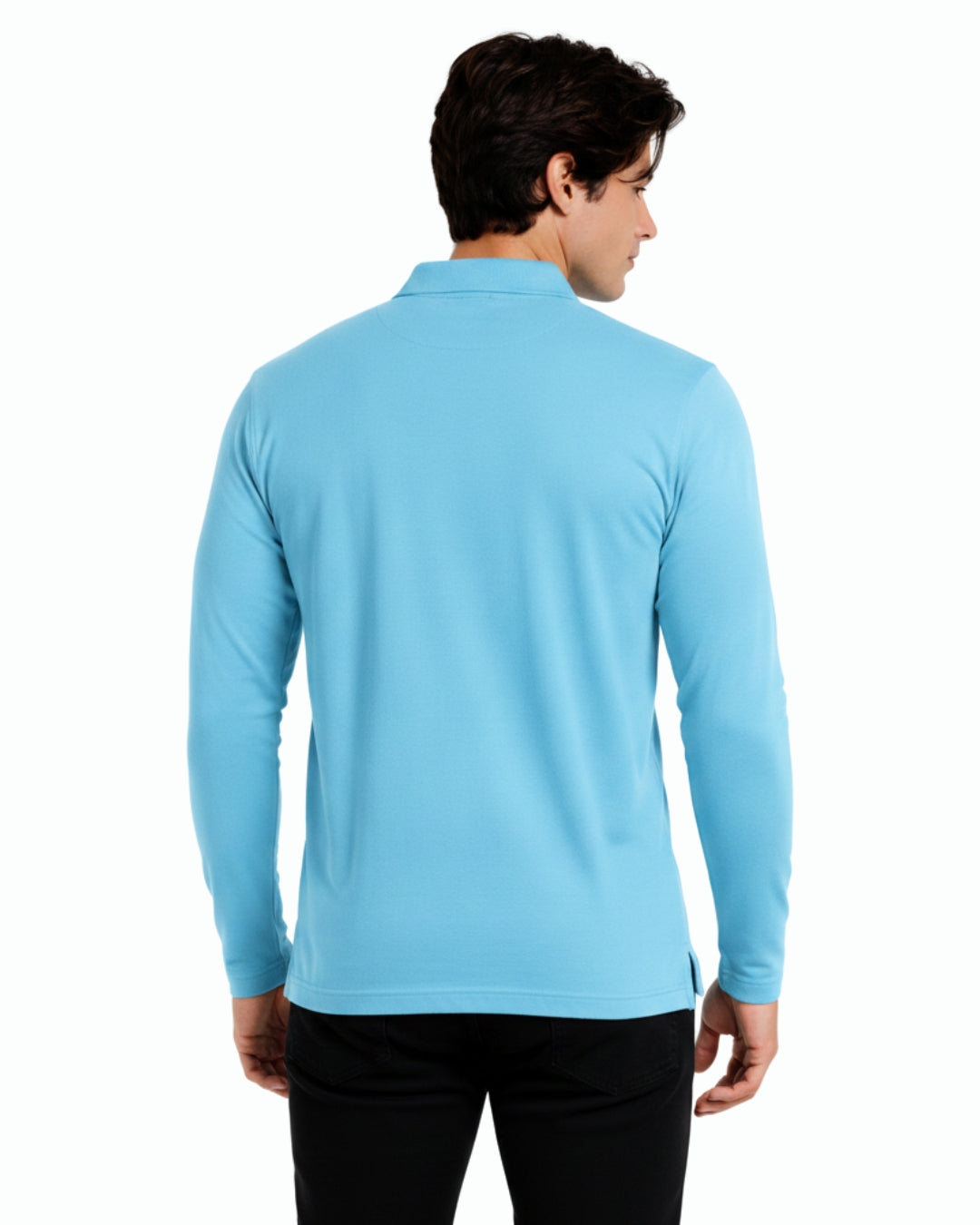 Men's Solid Sky Blue Matty Full sleeve Polo Regular T-Shirt