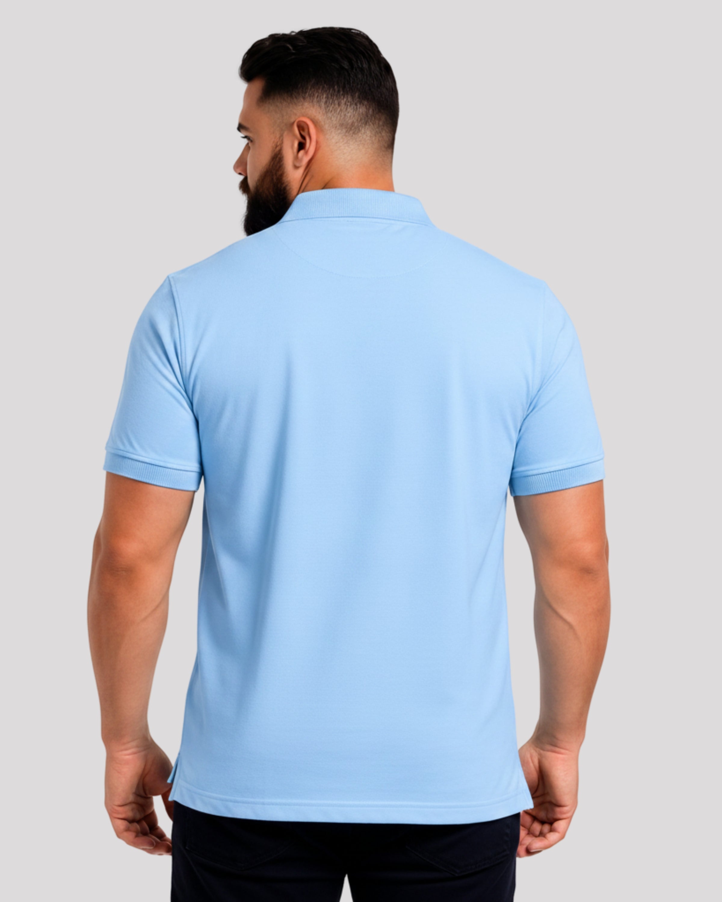 Men's Solid Sky Blue Matty Half Sleeve Polo Regular T-Shirt
