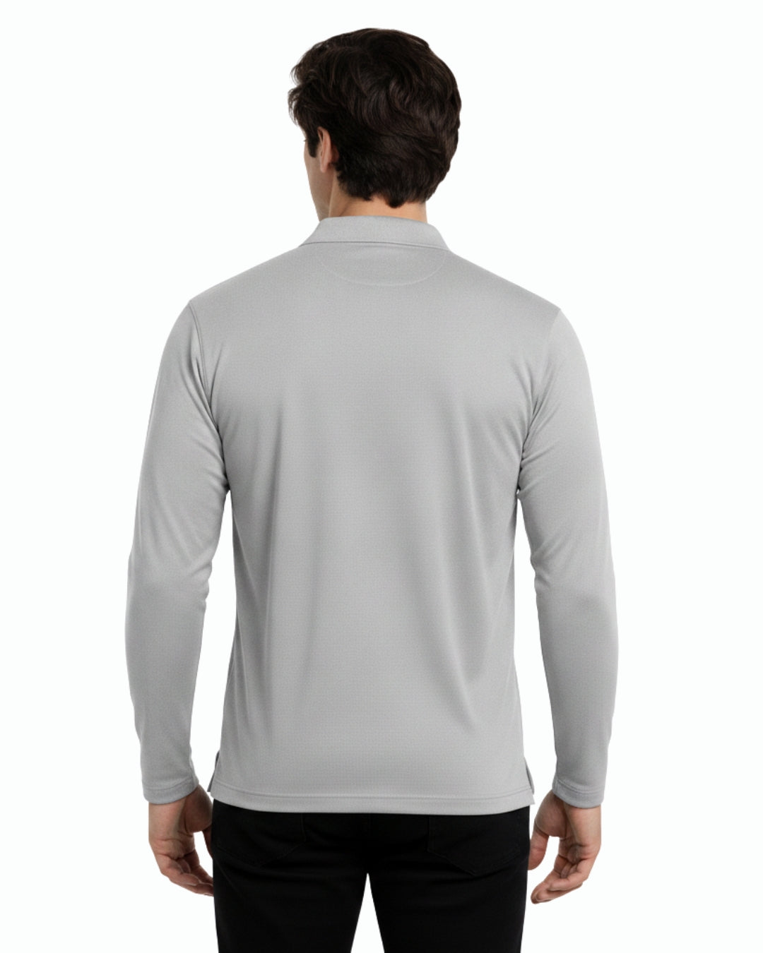 Men's Solid Grey Matty Full sleeve Polo Regular T-Shirt