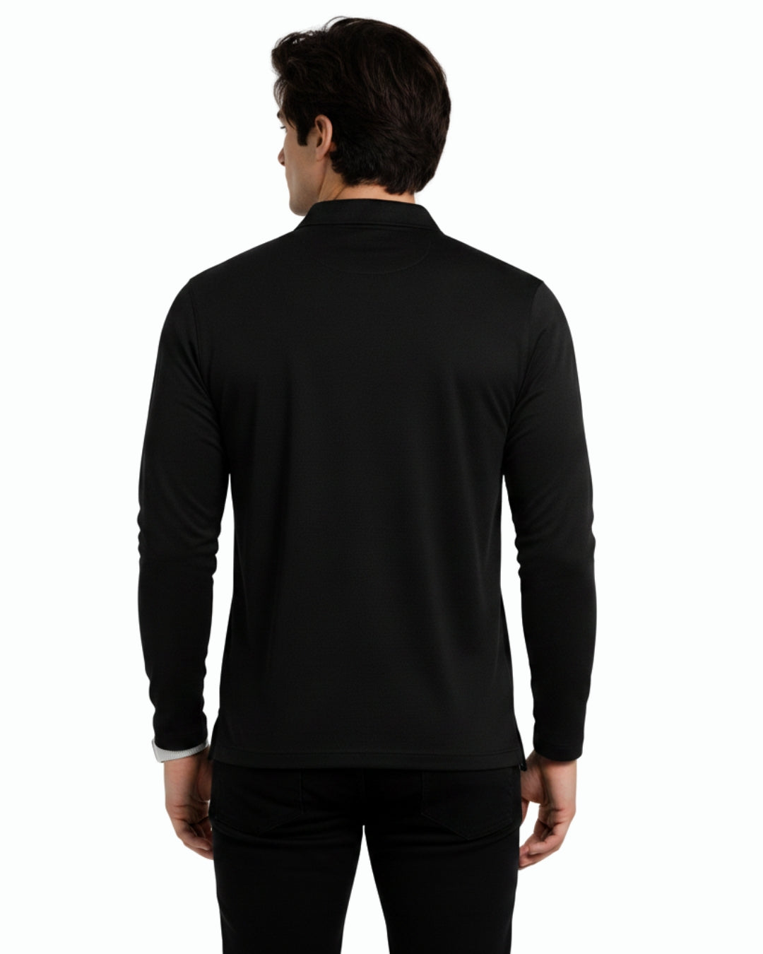 Men's Solid Black Matty Full sleeve Polo Regular T-Shirt