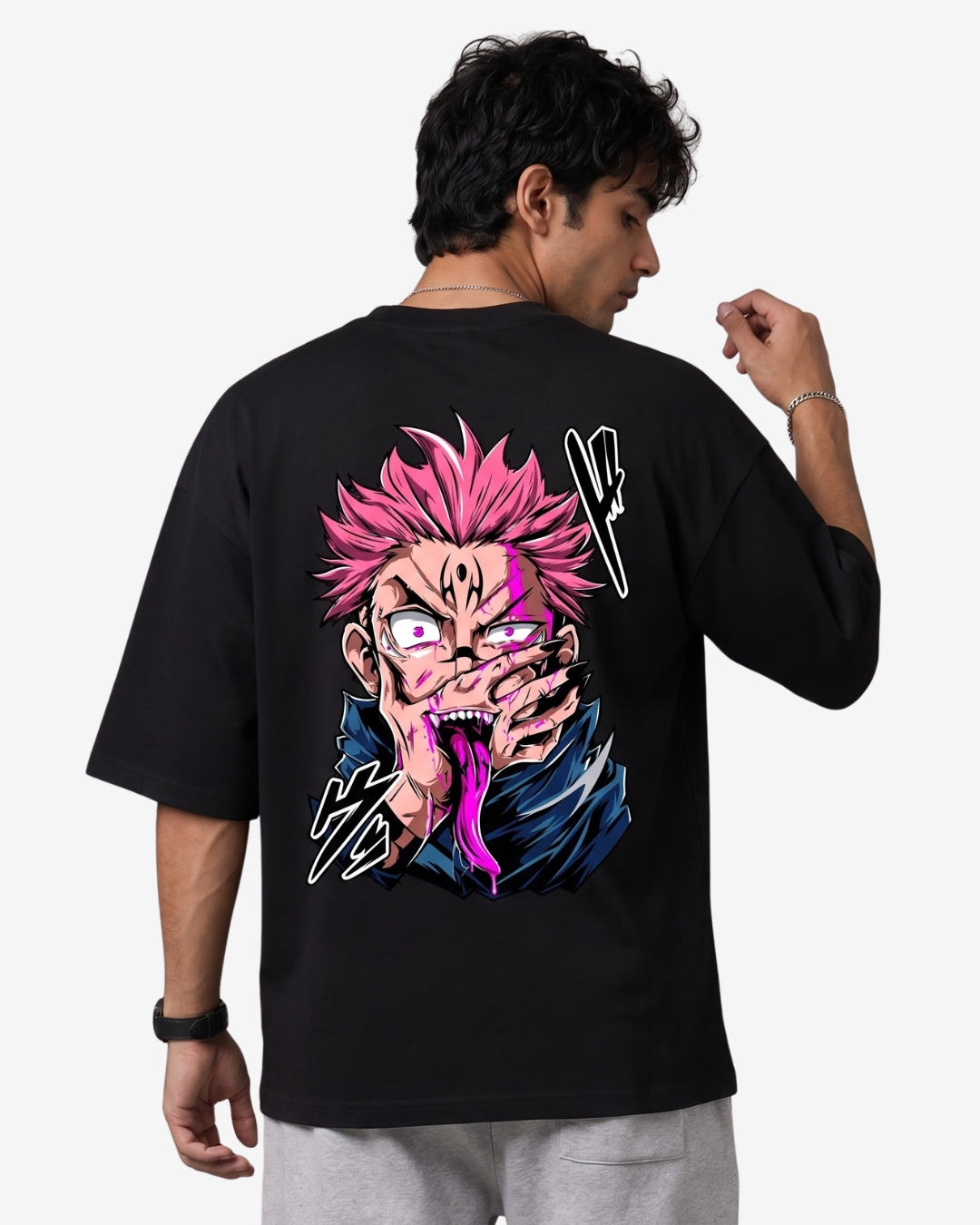 Sman's Solid Black Cotton Crew Neck Oversized Printed T-Shirt For Men